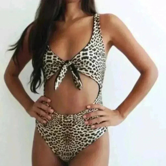 "CALL OF THE WILD" TIE FRONT SWIMSUIT - Picture 1 of 3